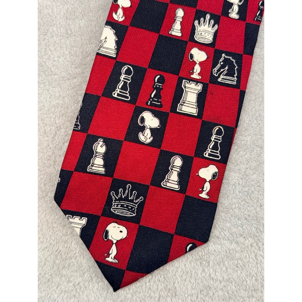 Peanuts Snoopy Chess Checkered Silk Tie Red Black Salant Menswear Group Mens